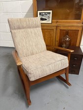 Teak mid-century rocking armchair beige upholstery good condition clean Retro Fu