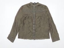 East Womens Green Blouse Size 10 Long Sleeve Tunic Cotton Silk