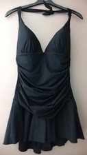 M&S SECRET SLIMMING PADDED PLUNGE SWIMDRESS SKIRTED SWIMSUIT SIZE 10 BLACK - NEW