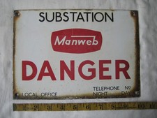 Rare vintage enamel sign original MANWEB substation DANGER excellent condition