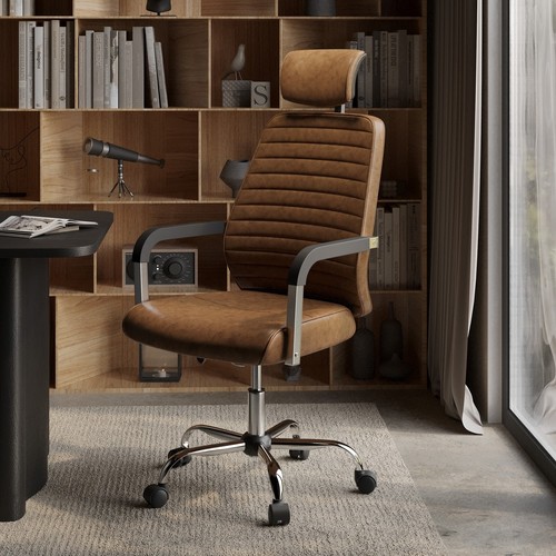 Ergonomic brown faux leather - faux,