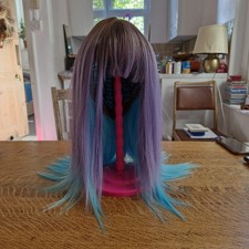Long Purple Blue Wig BN With Bangs Women's Fancy Dress