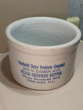 Antique Humboldt Dairy Chicago ILL Fresh Churned Butter Crock Stoneware