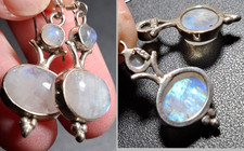 Statement 925 sterling silver rainbow moonstone drop dangle hook earrings