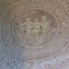 XL White Lace Tablecloth / Bed Cover Cherubs Ex Con'd Antique Style Frilled Edge