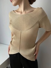 Vintage Jean Paul Gaultier Maille Femme Luxury Beige Ribbed Knit Top