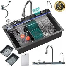 Kitchen Sink  Stainless Steel Undermount Sinks LED Multifunction Waterfall Sinks