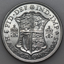 1935 GEORGE V HALFCROWN, BRITISH SILVER COIN, BU