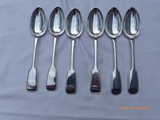6 VICTORIAN ELKINGTON SILVER PLATE FIDDLE PATTERN DESSERT SPOONS.DATED 1859