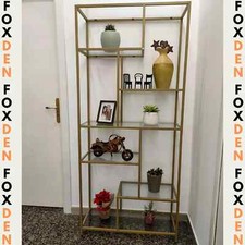 Large Gold Beauty Room Shelving Unit Metal Glass Display Cabinet Salon Studio