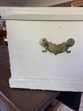 Vintage/antique Painted Wood Trunk With Brass Handles & Vintage Newspaper Lining