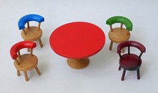 Vintage Wooden DREGENO Dolls' House Table and Four Chairs, East Germany, 1960s