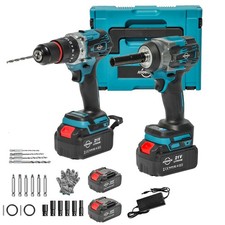 Cordless Impact Wrench + Electric Drill Driver 3 in 1 Combi Drill 2*6Ah Battery