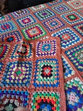 Terracotta coloured retro crochet blanket, 220 x 135cm, good condition