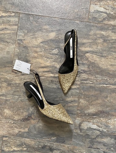 Zara gold glitter slingback - gold,