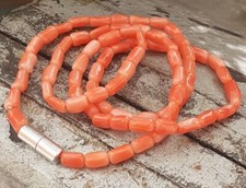 VINTAGE CORAL NECKLACE With SILVER Barrel Clasp 41cm 16"