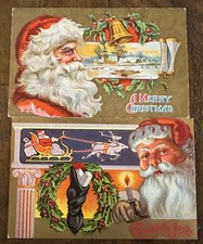 Lot of 2~Santa Claus  with~Wreath~Winter Scene~Antique Christmas Postcards~k-822