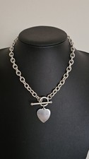 Vintage 925 Sterling Silver T Bar Heart Chocker Necklace , 16", 56grams