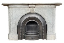 Large Antique Victorian Arched White Carrara Fireplace Surround | Mantle | Fire