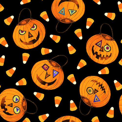 Black pumpkin and candy corn - black,