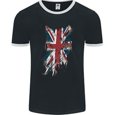Distressed Union Jack Flag GB British UK Mens Ringer T-Shirt FotL
