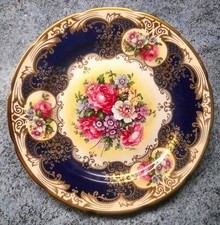 CROWN STAFFORDSHIRE J A BAILEY FLORAL COBALT BLUE PANELS CABINET PLATE - PERFECT