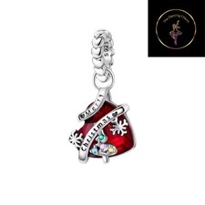 🩷 Merry Christmas Red Heart Murano Glass Charm Genuine S925 Sterling Silver 🩷