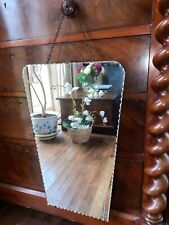 Large Vintage Frameless Art Deco Mirror Antique Venetian Scallop Edge 1920s