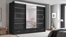 Florence High Gloss SLIDING DOOR Wardrobe in 2 Sizes & 3 Colors with Long LED