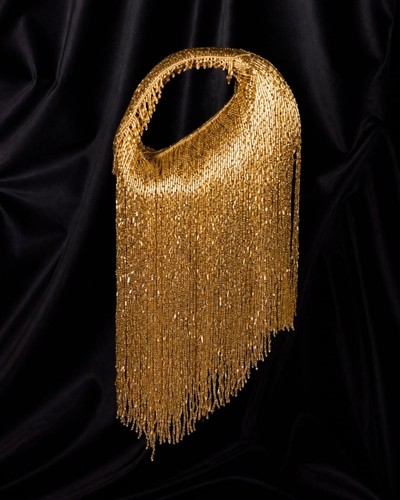 Gold beaded fringe shoulder - gold,