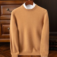 Men’s 100% Wool Jumper Round Neck Soft Knit Pullover Cashmere Feel Winter Sweate