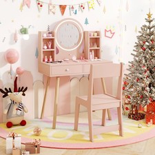 Princess Vanity Desk Set Kids Vanity Set with Lights-Apricot
