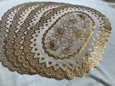 RETRO KITSCH Set of 4 Cream Gold Glitter Foil Scrolling Floral Vinyl Placemats