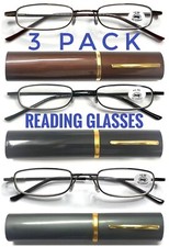 3 Pack unisex Slim Reading Glasses/Spring Hinges  Pen Tube Case UK men women