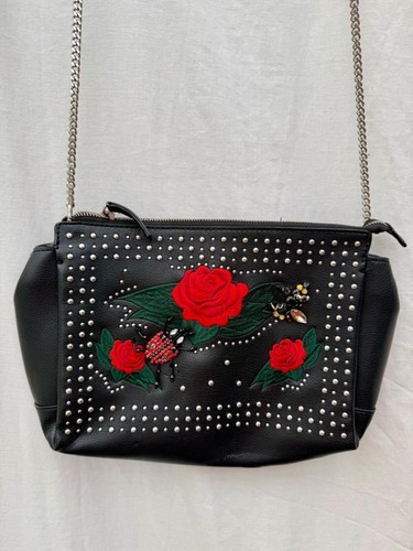 Zara bag black - red, roses