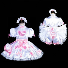 Girl Maid Sissy White Satin