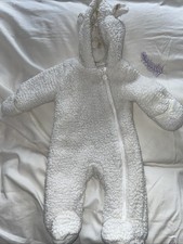 Used Off White 0-3 Month Primark Sheep All In One Built In Mittens