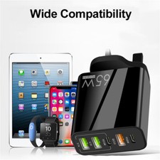 Quick Charger 65W UK Plug Fast Wall Power Adapter Multi-port USB-C PD Type C UK
