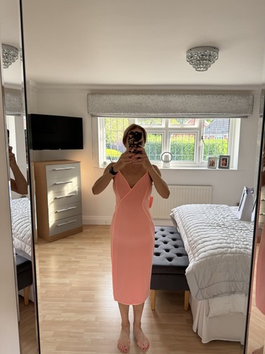 Coral dress with - low, back