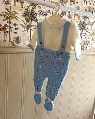Blue white cotton knit - white,