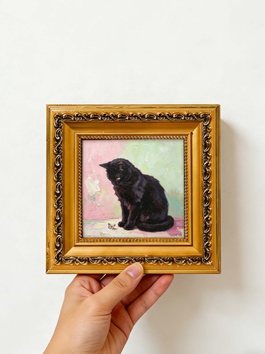 Black cat butterfly gazing - black,