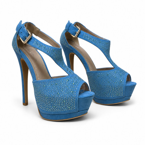 Womens blue diamante - diamante, platform