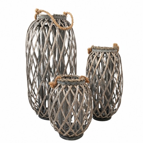 Grey wicker rattan lantern - grey,