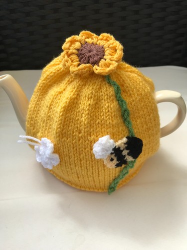 Hand knitted sunflower bee - knitted,