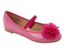 GIRLS FUSCHIA GLITTER CHIFFON FLOWER BRIDESMAID PARTY PUMPS SHOES UK SIZE 10-2