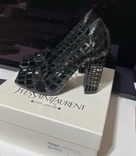 YSL Cage Heels Black Leather