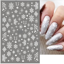 Christmas Nail Art Stickers Decals White Snowflakes Reindeer Baubles Hearts 895