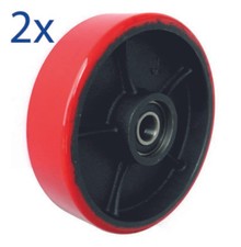 2x Hand Pallet Truck Steer Wheels, Red Polyurethane on Iron, ø200 x 50mm