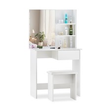 White  Dressing Table Makeup Vanity with Mirror Drawers & Stool Modern