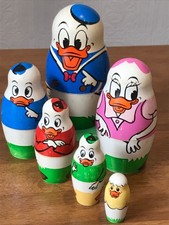 Walt Disney Donald Duck Nesting Dolls Russian Vintage Complete Set